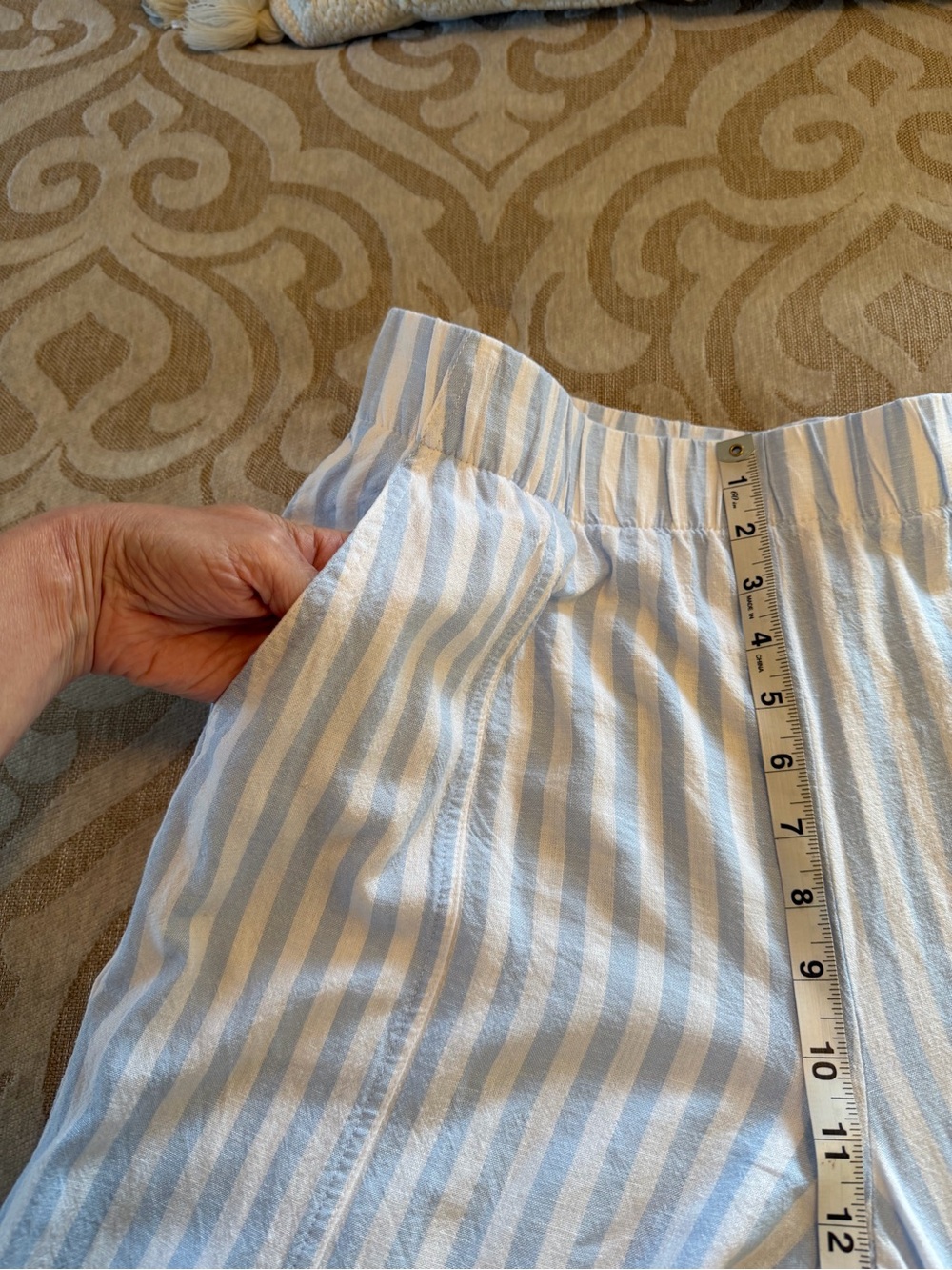 Coastal Comfort Blue White Striped Linen Blend Wide Leg Pants M - Picture 7 of 14
